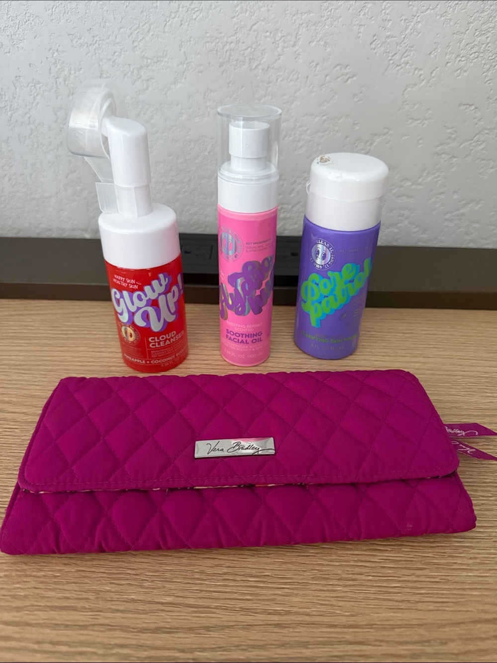 Bundle Vera Bradley Quilted Hot Pink Wallet with Colorful Skincare Trio